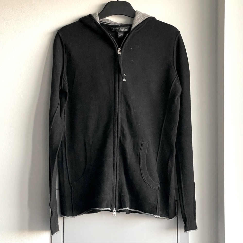 BANANA REPUBLIC Black Hoodie Zip-up Wool & Cashmere Blend Sweater Cardigan